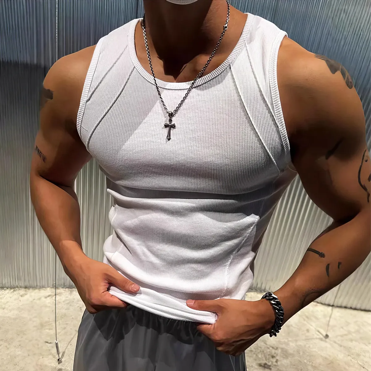 Men'S Fashion Casual Summer Solid Color Threaded Sleeveless Tank Top