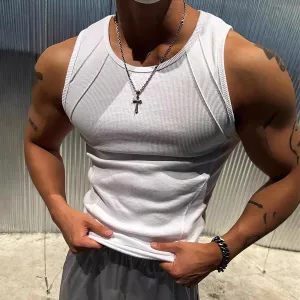 Men'S Fashion Casual Summer Solid Color Threaded Sleeveless Tank Top