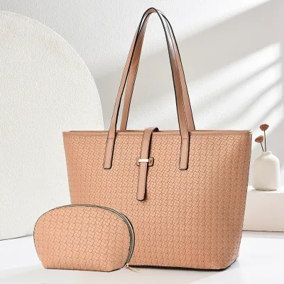 Women Fashion Casual Simple Solid Color Tote Bag Two-Piec Bag Set