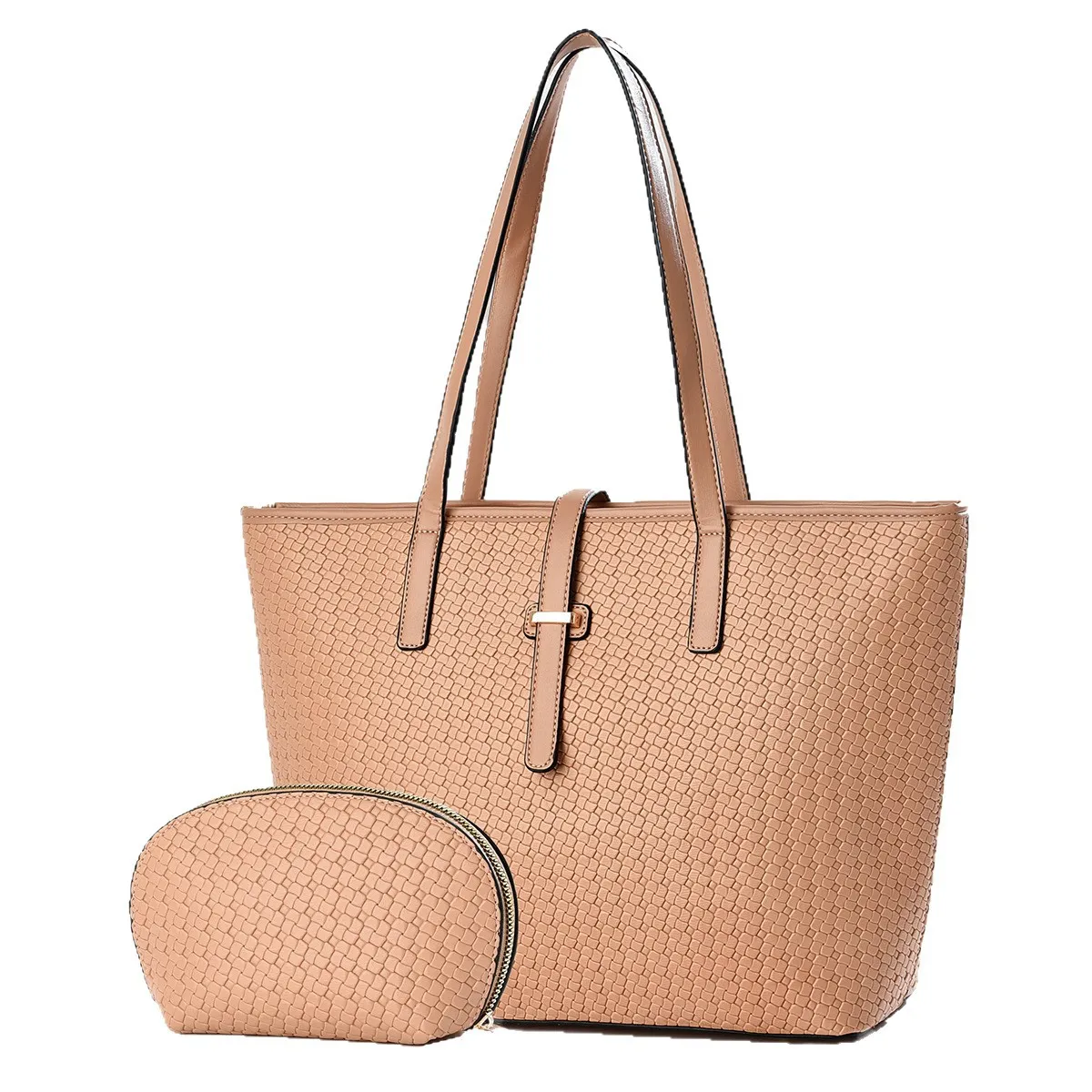 Women Fashion Casual Simple Solid Color Tote Bag Two-Piec Bag Set