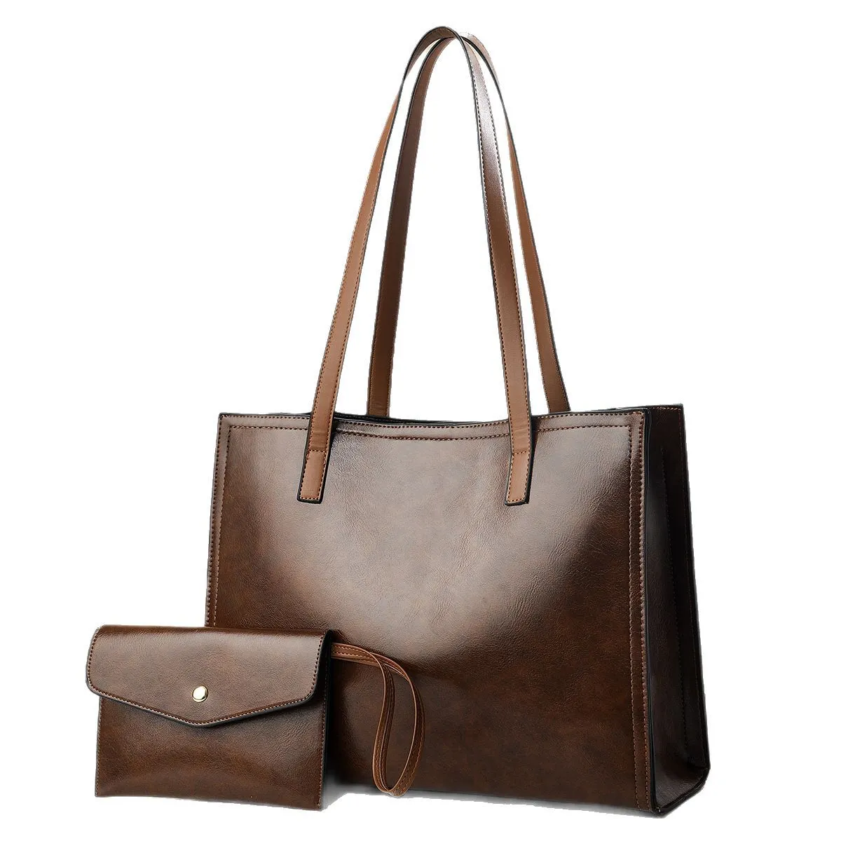 Women Fashion Casual Solid Color Pu Large Capacity Tote Bag