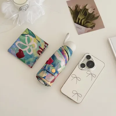 Fashion Cute Printed Sunny And Rain Dual-Purpose Portable Sun Protection Five-Fold Umbrella