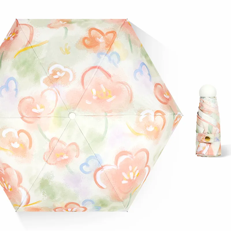 Fashion Cute Printed Sunny And Rain Dual-Purpose Portable Sun Protection Five-Fold Umbrella