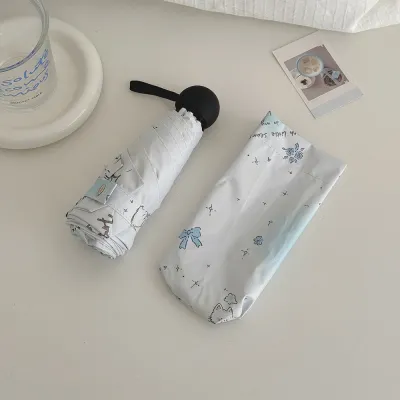 Fashion Cute Printed Sunny And Rain Dual-Purpose Portable Sun Protection Five-Fold Umbrella