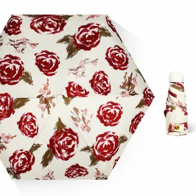 Fashion Cute Printed Sunny And Rain Dual-Purpose Portable Sun Protection Five-Fold Umbrella