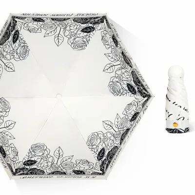 Fashion Cute Printed Sunny And Rain Dual-Purpose Portable Sun Protection Five-Fold Umbrella