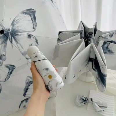 Fashion Cute Printed Sunny And Rain Dual-Purpose Portable Sun Protection Five-Fold Umbrella