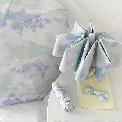 Fashion Cute Printed Sunny And Rain Dual-Purpose Portable Sun Protection Five-Fold Umbrella