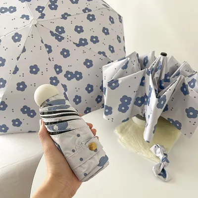 Fashion Cute Printed Sunny And Rain Dual-Purpose Portable Sun Protection Five-Fold Umbrella