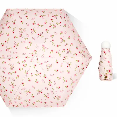Fashion Cute Printed Sunny And Rain Dual-Purpose Portable Sun Protection Five-Fold Umbrella