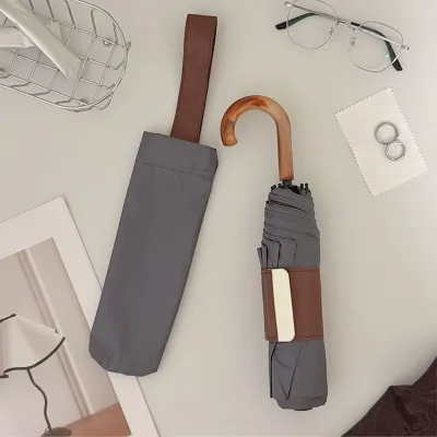 Fashion Retro Coffee Hook Folding-Free Sun Uv Protection Umbrella