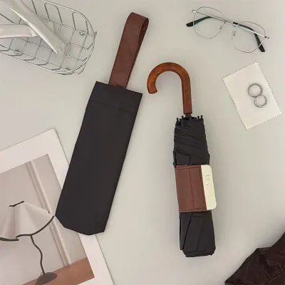 Fashion Retro Coffee Hook Folding-Free Sun Uv Protection Umbrella