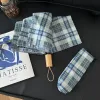 Emerald Green Plaid-Imitation Wood Three-Fold Hand Open