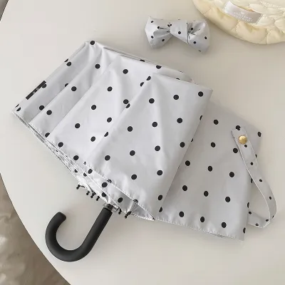 Fashion Polka Dot Print Curved Handle Foldable Uv Protection Sunlight And Rain Protection Dual-Purpose Umbrella