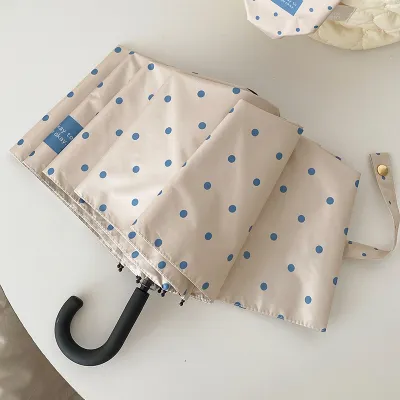 Fashion Polka Dot Print Curved Handle Foldable Uv Protection Sunlight And Rain Protection Dual-Purpose Umbrella