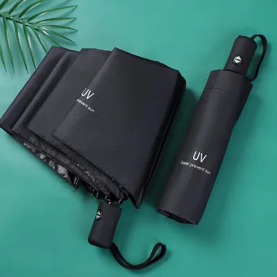 Automatic 8 Bone Black Rubber Sun Protection Uv Protection Umbrella