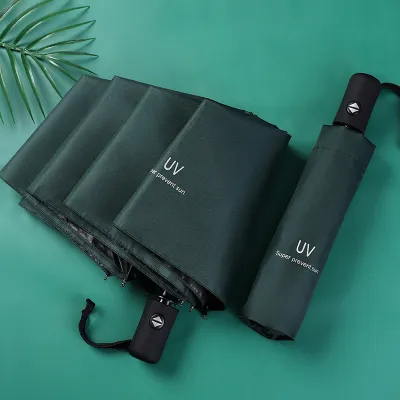 Automatic 8 Bone Black Rubber Sun Protection Uv Protection Umbrella