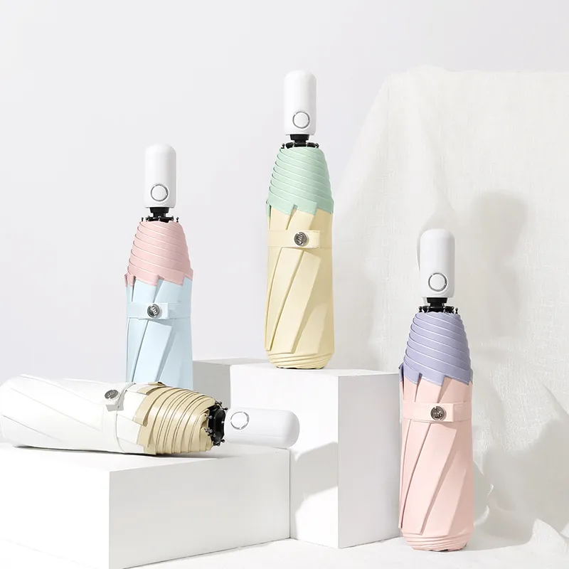 Fashion Full-Automatic Colored Glue Sun Protection Uv Protection Sunny And Rain Dual-Use Three-Folding Umbrella