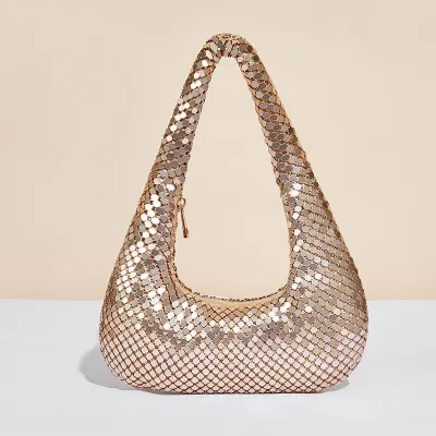Women'S Fashion Solid Color Gold Aluminum Party Evening Bag