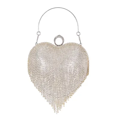 Women Fashion Elegant Tassel Rhinestone -Studded Heart-Shaped Party Banquet Evening Bag