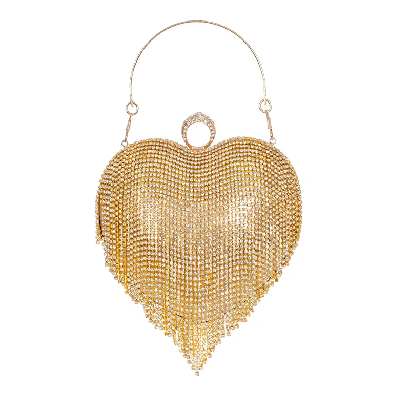 Women Fashion Elegant Tassel Rhinestone -Studded Heart-Shaped Party Banquet Evening Bag