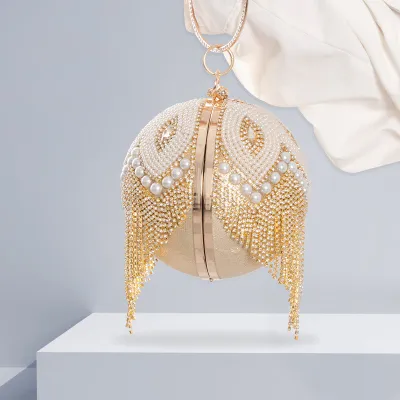 Women Fashion Elegant Tassel Diamond-Encrusted Banquet Clutch Evening Bag