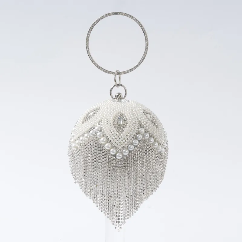 Women Fashion Elegant Tassel Diamond-Encrusted Banquet Clutch Evening Bag