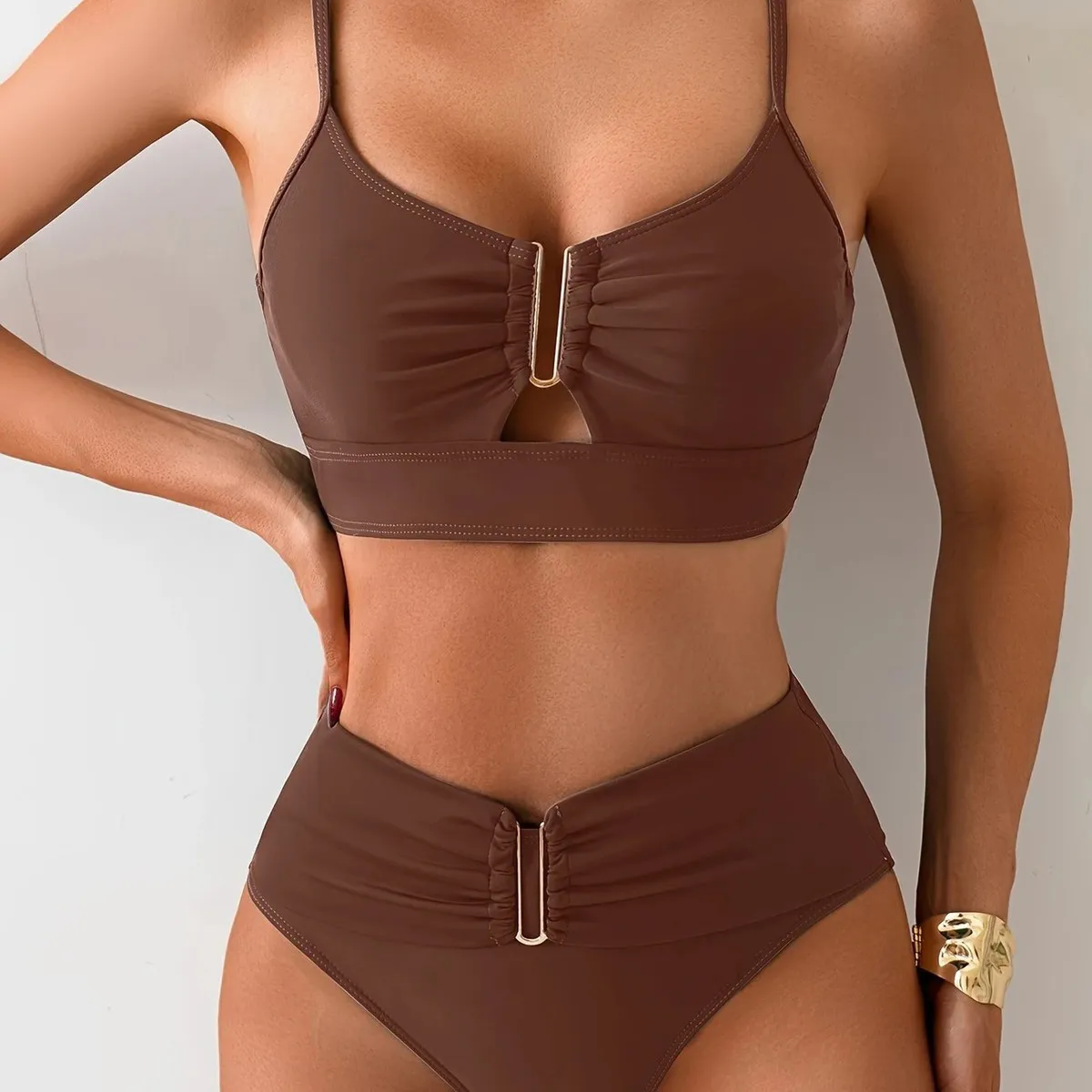 Women'S Fashion Sexy Solid Color U-Iron Backless Tight Chest Bikini Swimsuit