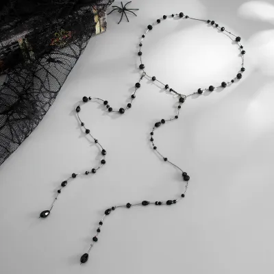 Women Fashion Retro Dark Crystal Beaded Tassel Body Chain