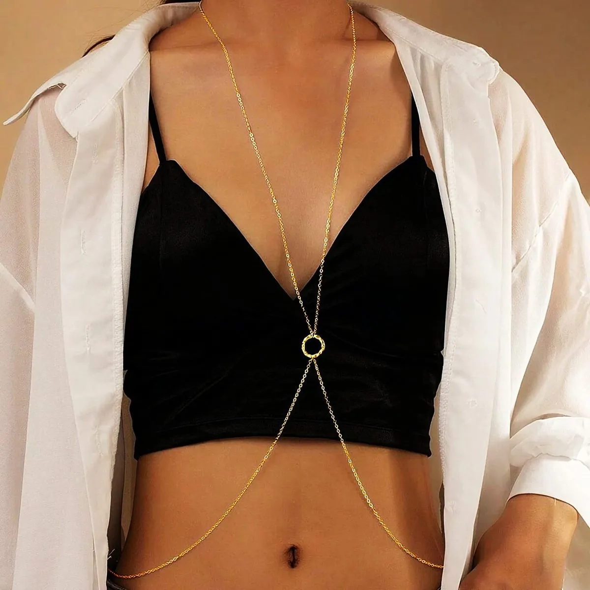 Women Fashion Simple Metal Circle Body Chain