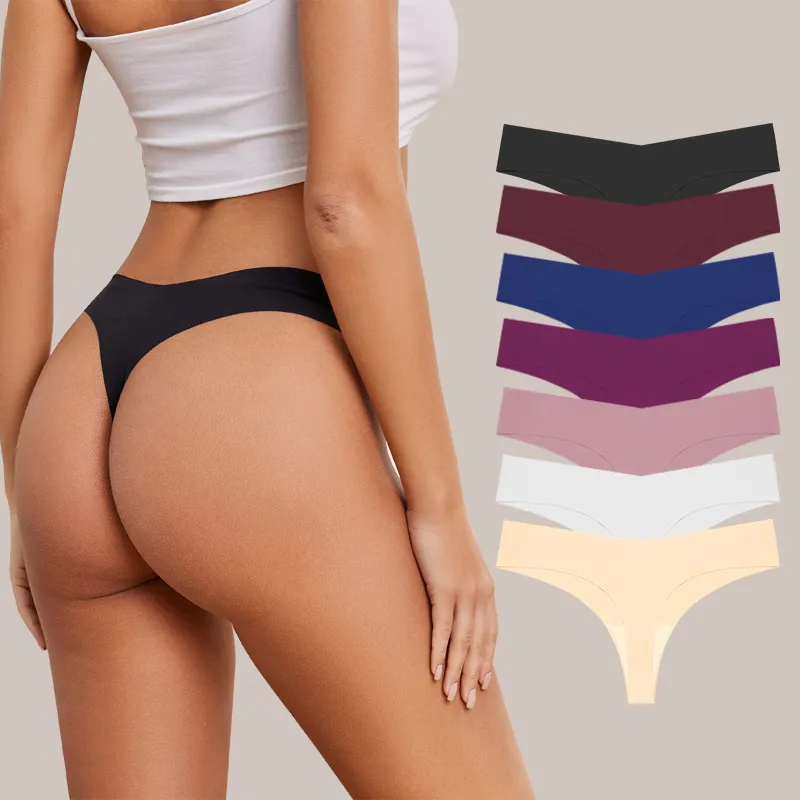 Women Fashion Sexysolid Color Ice Silk Breathable Low Waist Thong