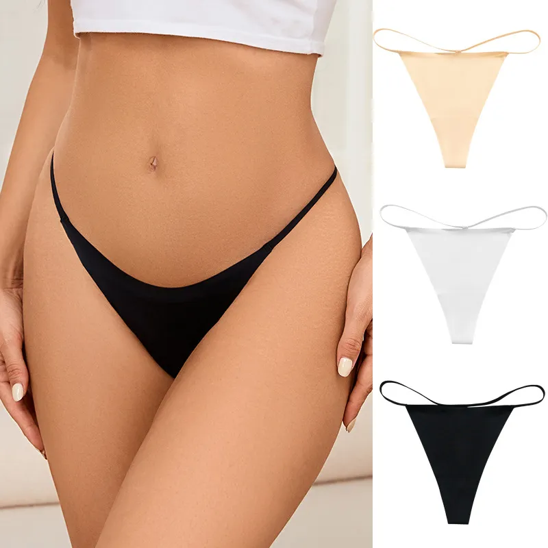 Women Fashion Sexy Solid Color Low Waist Breathable Ice Silk Thong