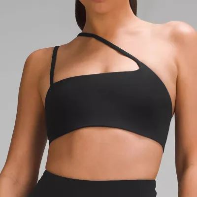 Women'S Fashion Sexysolid Color Thin Shoulder Strap Inclined Shoulder Sports Yoga Bra