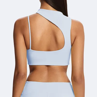 Women'S Fashion Sexy Solid Color Thin Shoulder Strap Inclined Shoulder Yoga Sports Bra