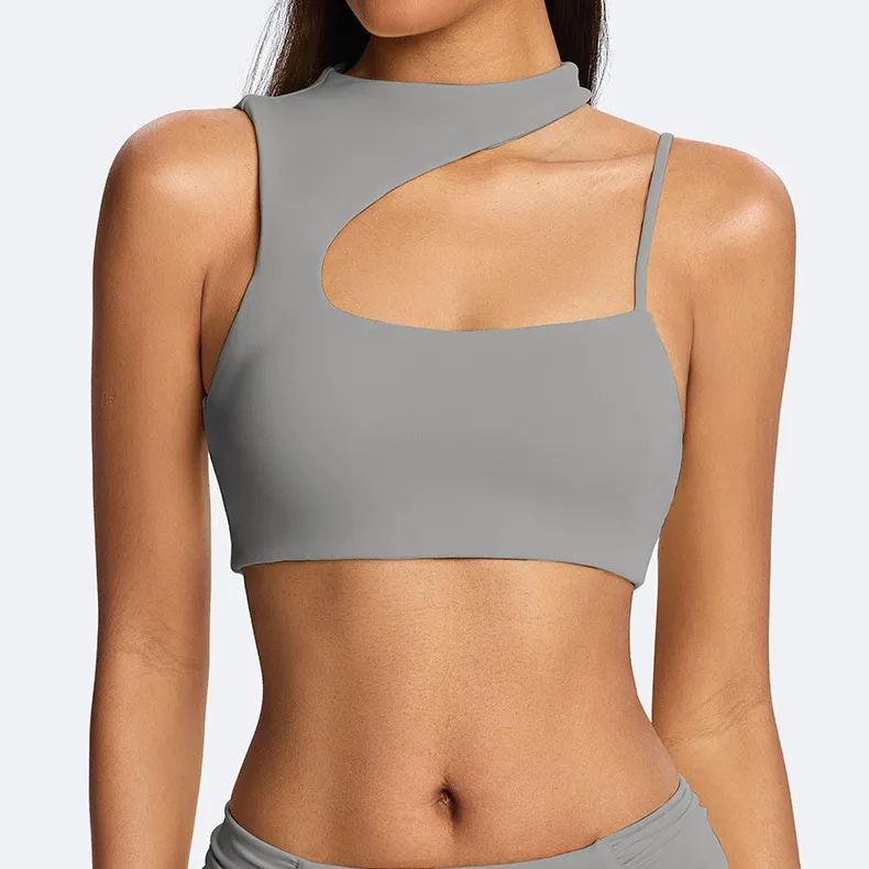Women'S Fashion Sexy Solid Color Thin Shoulder Strap Inclined Shoulder Yoga Sports Bra
