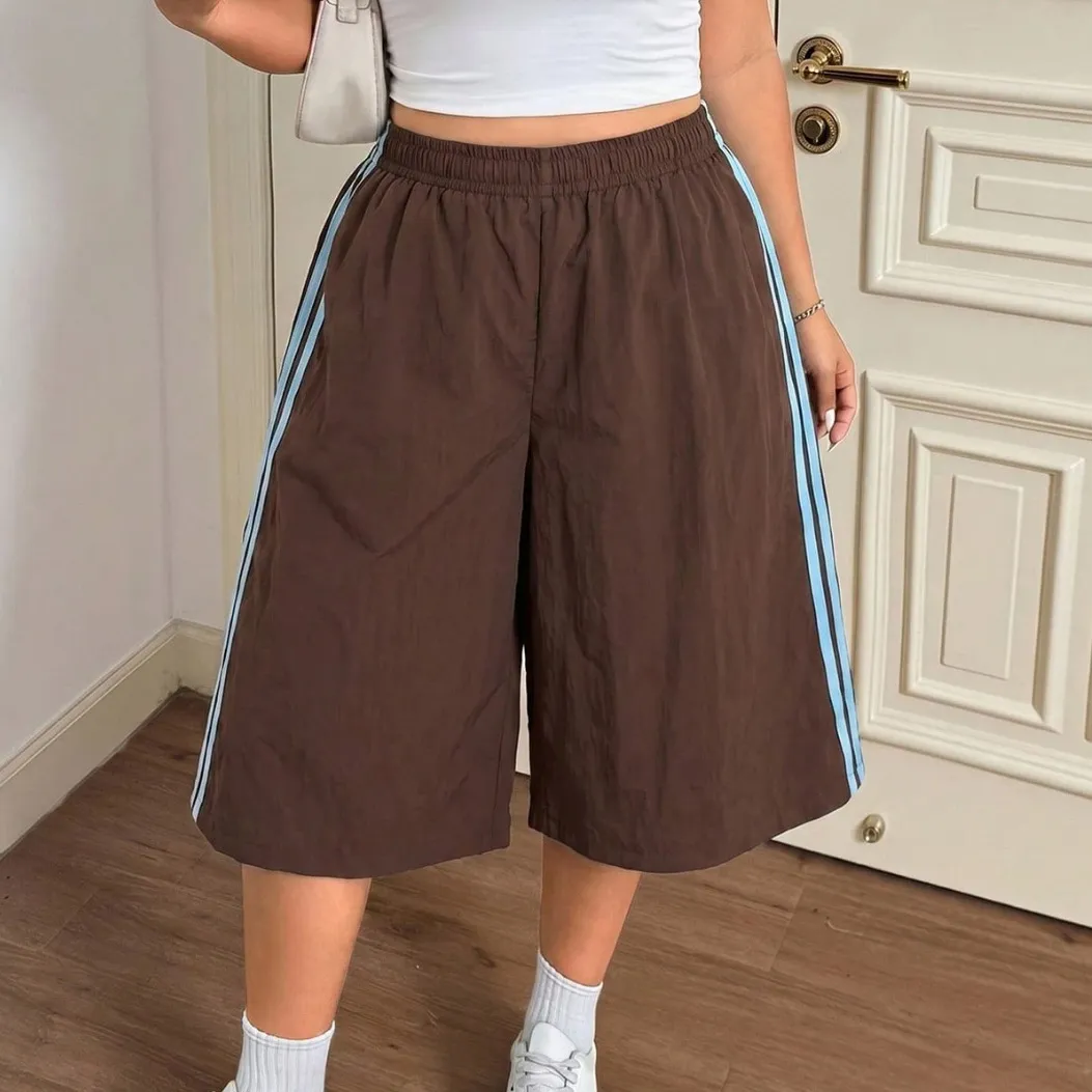 Women Fashion Casual Stripe Loose Wide-Leg Sports Pants