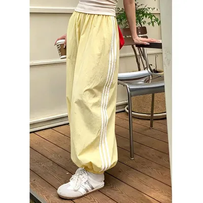 Women Fashion Casual Stripe Quick-Drying High Waist Straight Leg Sports Pants