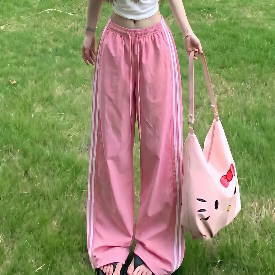 Women Fashion Casual Quick-Drying Stripe Loose Sports Pants