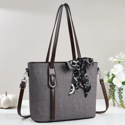 Women Fashion Casual Solid Color Silk Scarf Decorative Large Capacity Tote Bag