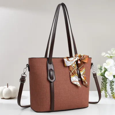 Women Fashion Casual Solid Color Silk Scarf Decorative Large Capacity Tote Bag