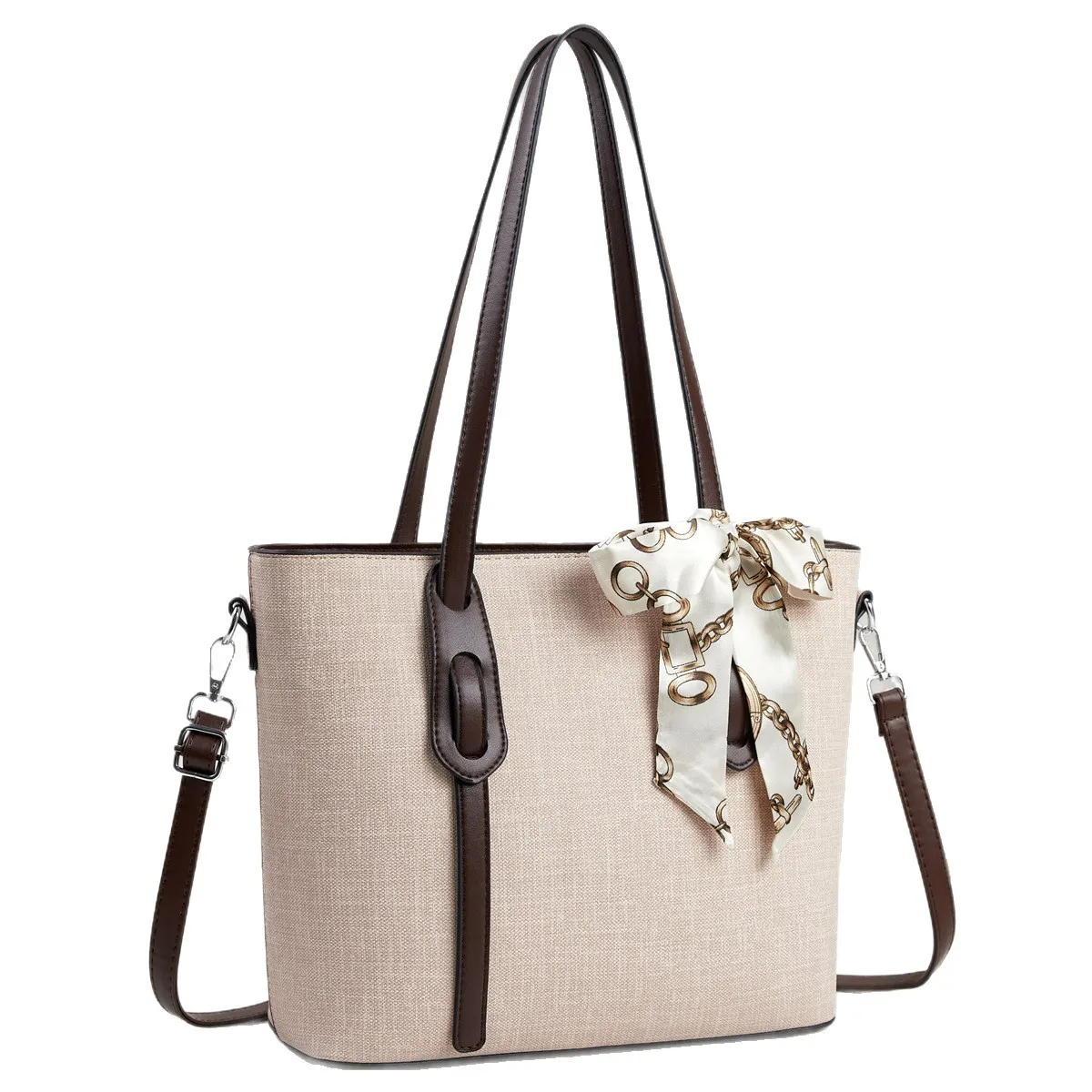 Women Fashion Casual Solid Color Silk Scarf Decorative Large Capacity Tote Bag