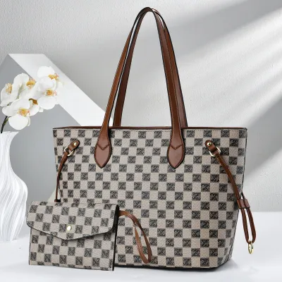 Women Fashion Casual Plaid Large Capacity Tote Bag Two-Piece Bag Set