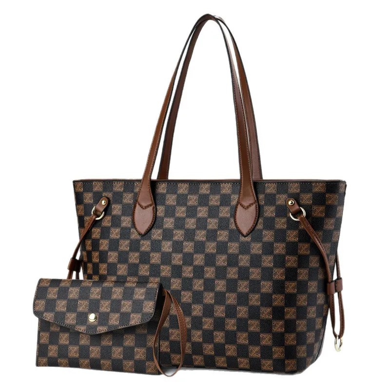 Women Fashion Casual Plaid Large Capacity Tote Bag Two-Piece Bag Set