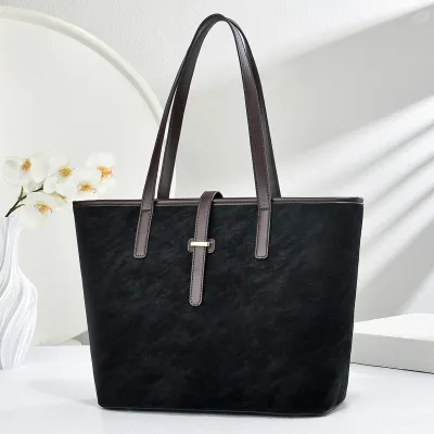 Women Fashion Casual Retro Solid Color Large Capacity Tote Bag