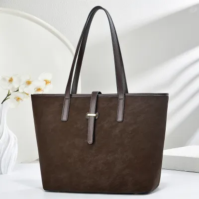 Women Fashion Casual Retro Solid Color Large Capacity Tote Bag