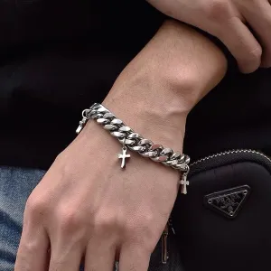 Men Fashion Hip-Hop Cuban Chain Cross Bracelet