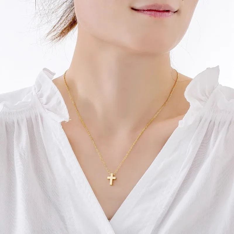 Women Fashion Simple Retro Cross Titanium Steel Necklace