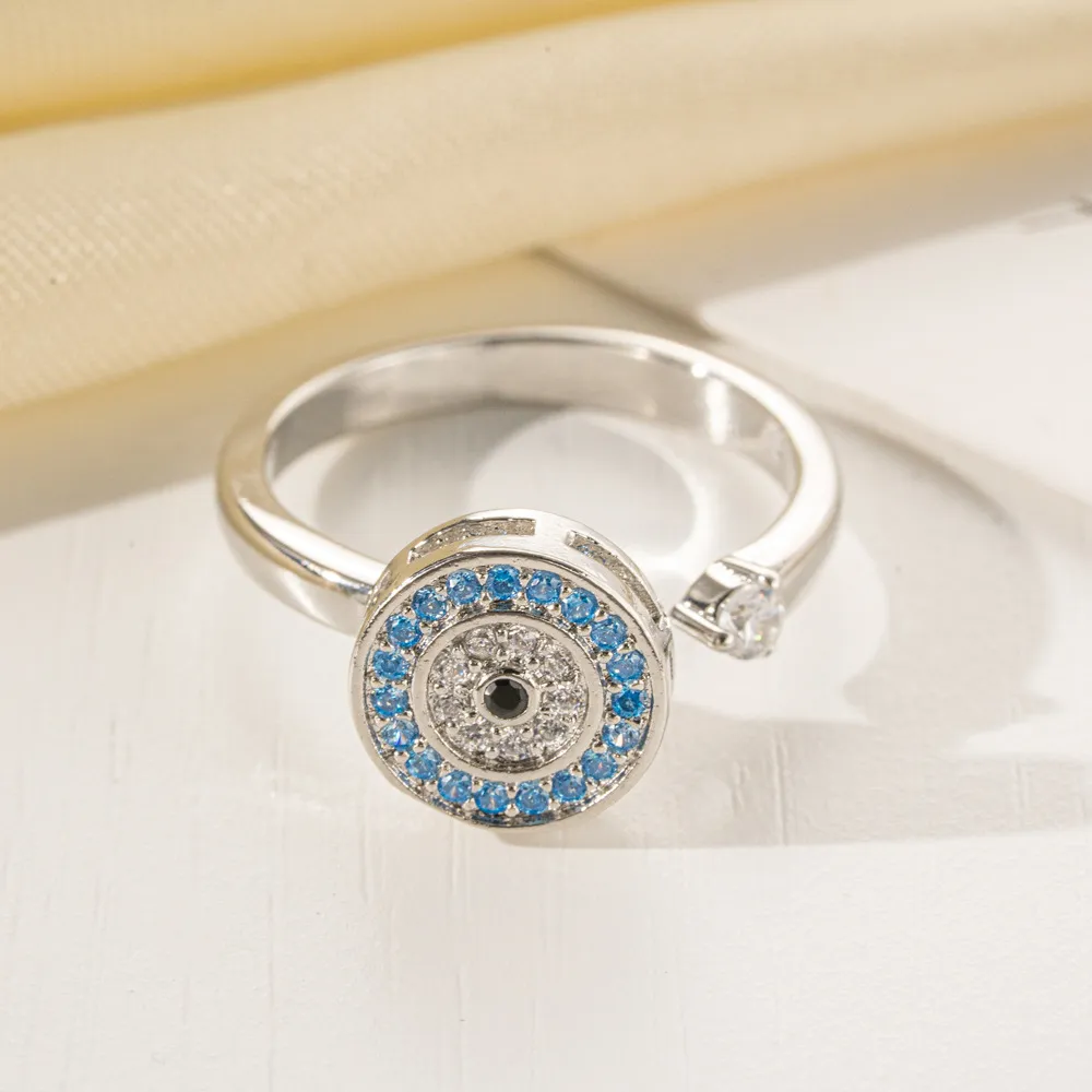 Women Fashion Rotating Evil Eye Zircon Opening Adjustable Ring