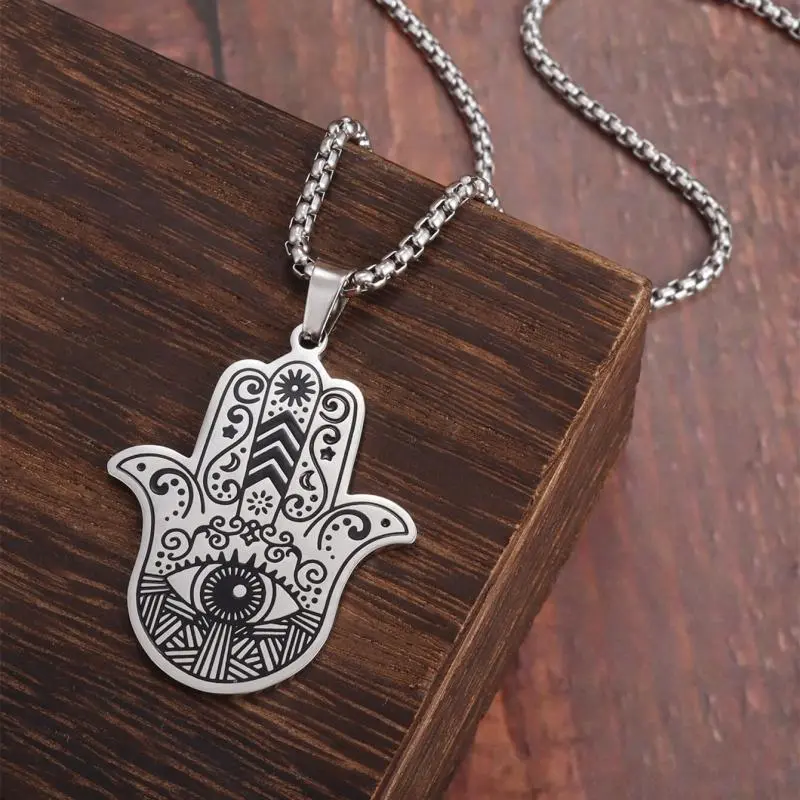 Fashion Retro Tima Hand Spirit And Gas Pendant Stainless Steel Corrosion Evil Eye Necklace