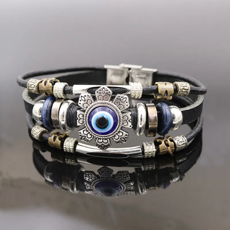 Fashion Evil Eye Multi-Layer Punk Leather Bracelet